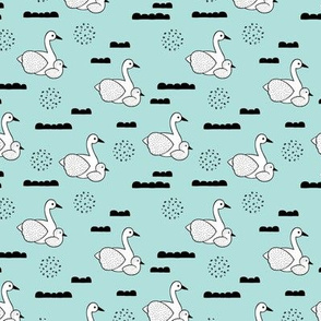 Geometric Scandinavian style spring swan birds mother and baby blue XS