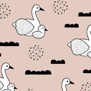 Geometric Scandinavian style spring swan birds mother and baby gender neutral beige Large