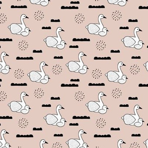 Geometric Scandinavian style spring swan birds mother and baby gender neutral beige XS