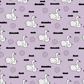 Geometric Scandinavian style spring swan birds mother and baby violet XS