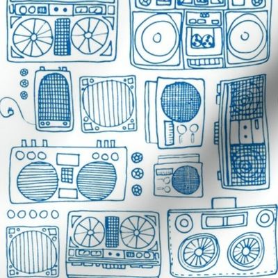 Drawing of Boom Boxes (in royal blue)