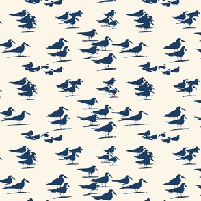 Birds on the Beach, Silhouette in Navy on Cream