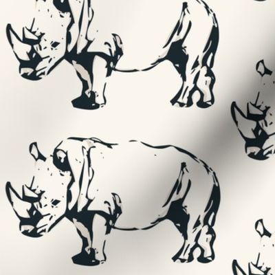 Rhinoceros in Charcoal Black on Cream