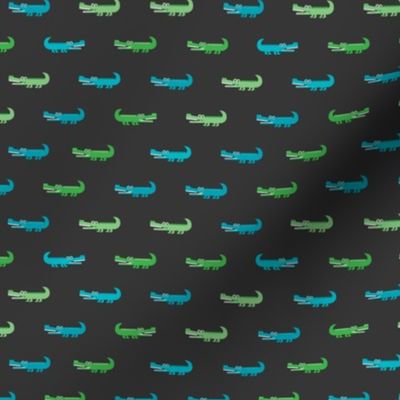 Cute crocodile jungle animal alligator kids animals illustration pattern design in green and blue dark XS