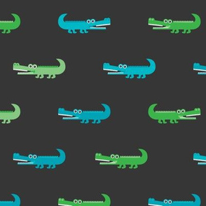 Cute crocodile jungle animal alligator kids animals illustration pattern design in green and blue dark Large