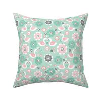 Lucky swan love and spring flower blossom retro pastel scandinavian design mint pink