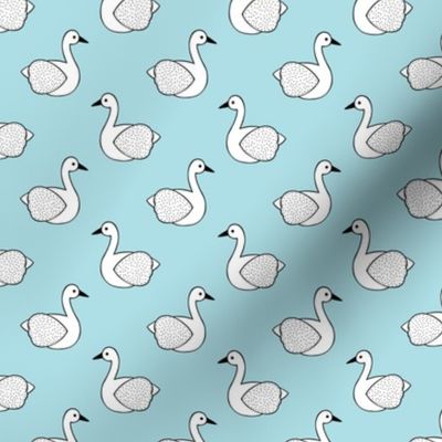 Geometric Scandinavian style spring swan birds soft baby blue