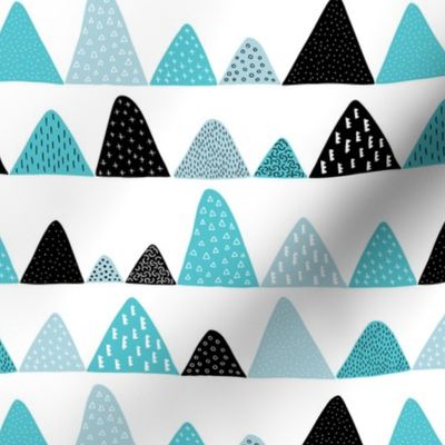 Abstract textured mountain range winter woodland abstract triangles scandinavian style fabric blue