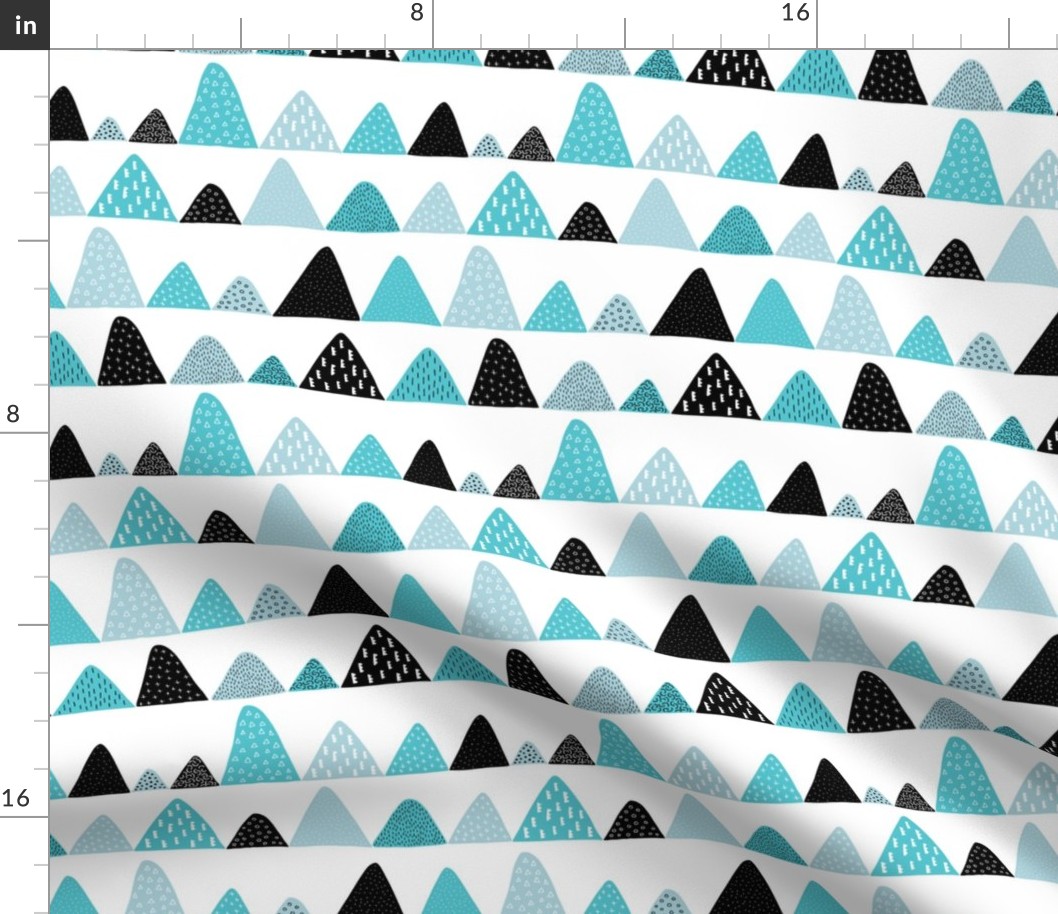 Abstract textured mountain range winter woodland abstract triangles scandinavian style fabric blue