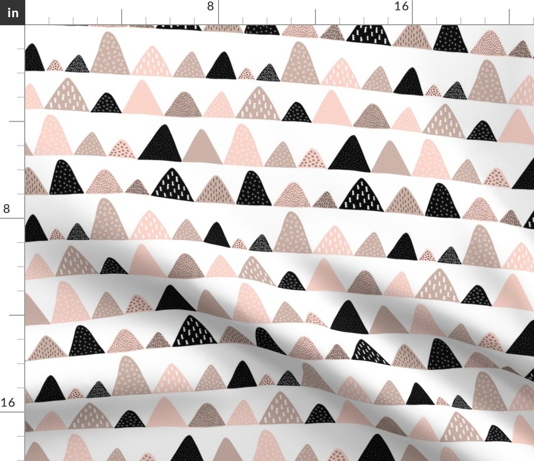 Abstract textured mountain range winter woodland abstract triangles scandinavian style fabric beige coral