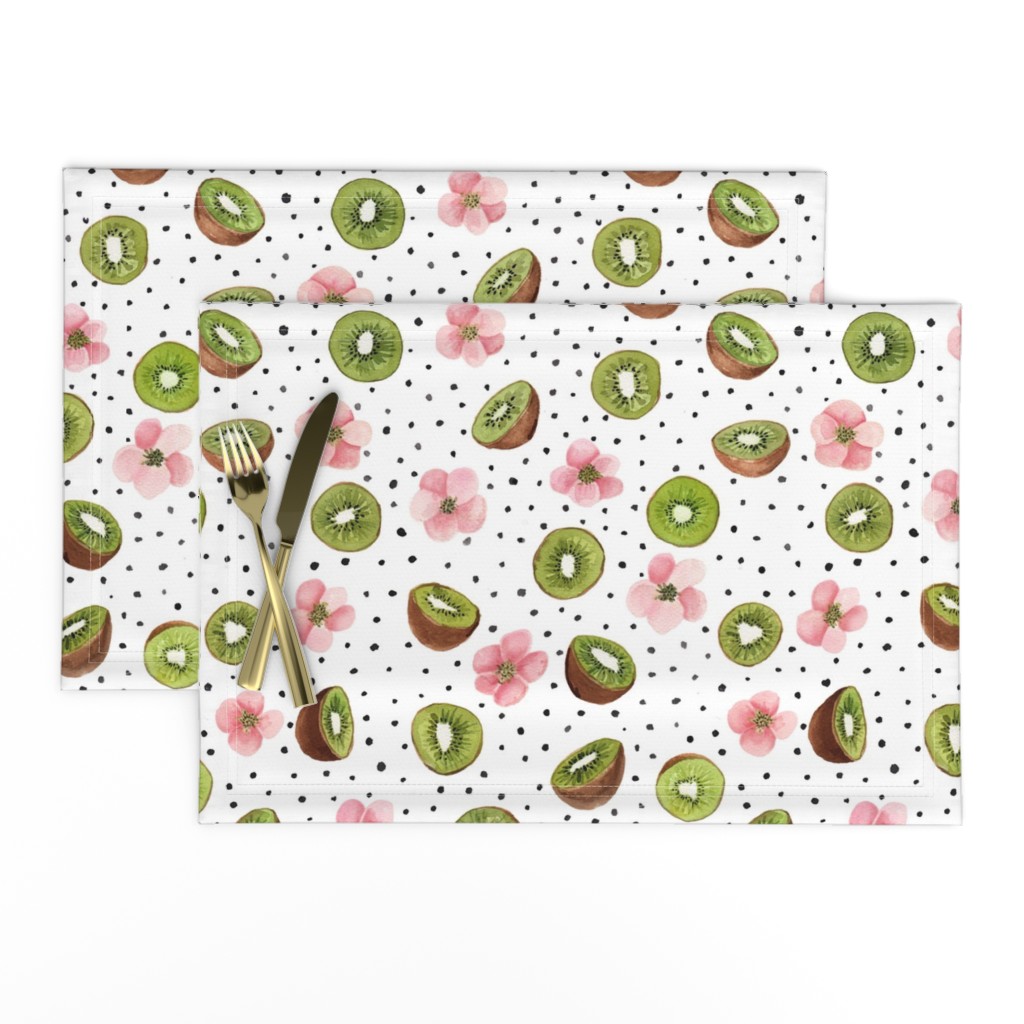 Kiwis, blush pink Flowers & Dots Watercolor