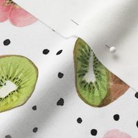 Kiwis, blush pink Flowers & Dots Watercolor