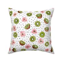 Kiwis, blush pink Flowers & Dots Watercolor