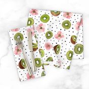 Kiwis, blush pink Flowers & Dots Watercolor