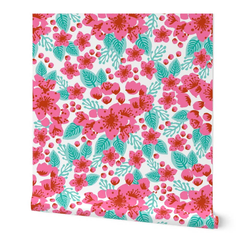 cherry blossoms pink and green flowers florals floral painted flower girls cute spring summer floral wallpaper