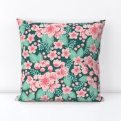 cherry blossom pink painted flowers florals spring pink and green japanese garden 