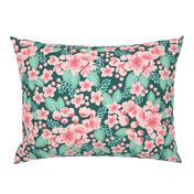 cherry blossom pink painted flowers florals spring pink and green japanese garden 