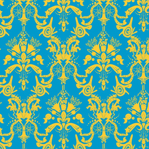 Cosmic Space Damask Curry On Blue