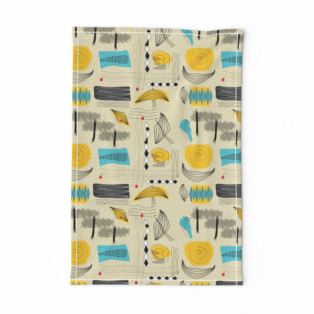 Mid-Century Abstract Teal Yellow