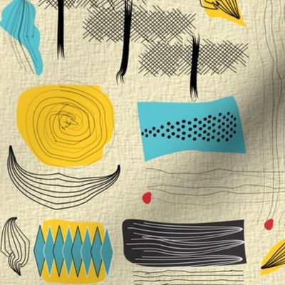 Mid-Century Abstract Teal Yellow