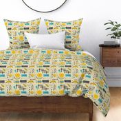 Mid-Century Abstract Teal Yellow