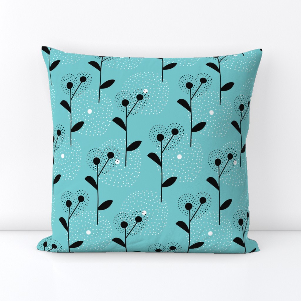 Soft scandinavian style dandelion bossom spring fabric blue