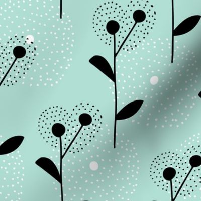 Soft scandinavian style dandelion bossom spring fabric mint