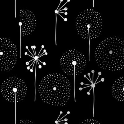 Scandinavian dandelion flower blossom garden summer fall black and white