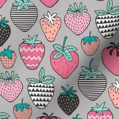  Strawberries Strawberry Geometric  on Grey