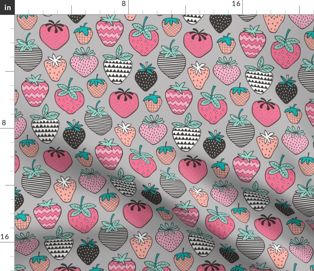  Strawberries Strawberry Geometric  on Grey