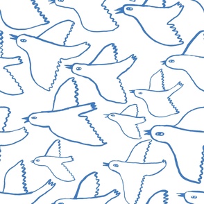 Blue and White flying birds illustration