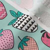 Strawberries Strawberry Geometric on Mint Green