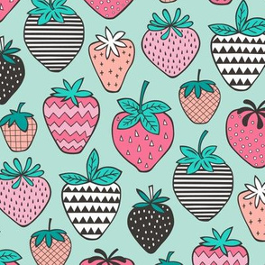 Strawberries Strawberry Geometric on Mint Green