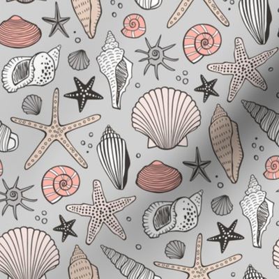 Seashells Nautical Ocean Shells  Peach on Grey