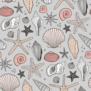 Seashells Nautical Ocean Shells  Peach on Grey