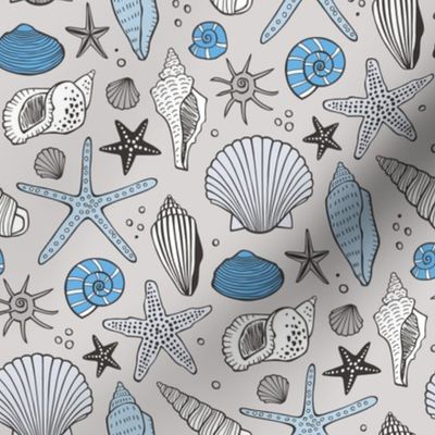 Seashells Nautical Ocean Shells Blue on Grey