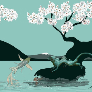 Large Print Water Dragon with KOI by Salzanos