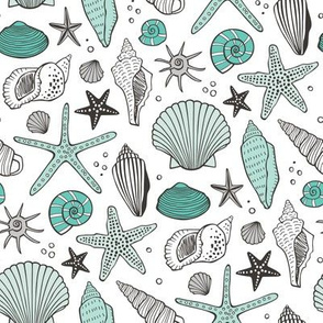 Seashells Nautical Ocean Shells  Mint Green