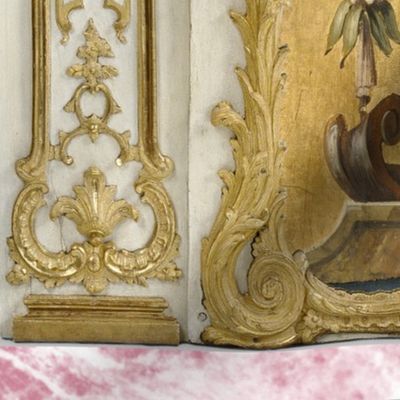 The Pink Nightmare Boudoir ~ Faux Trianon Wall ~ Poisson Pink Marble ~ Left Panel  