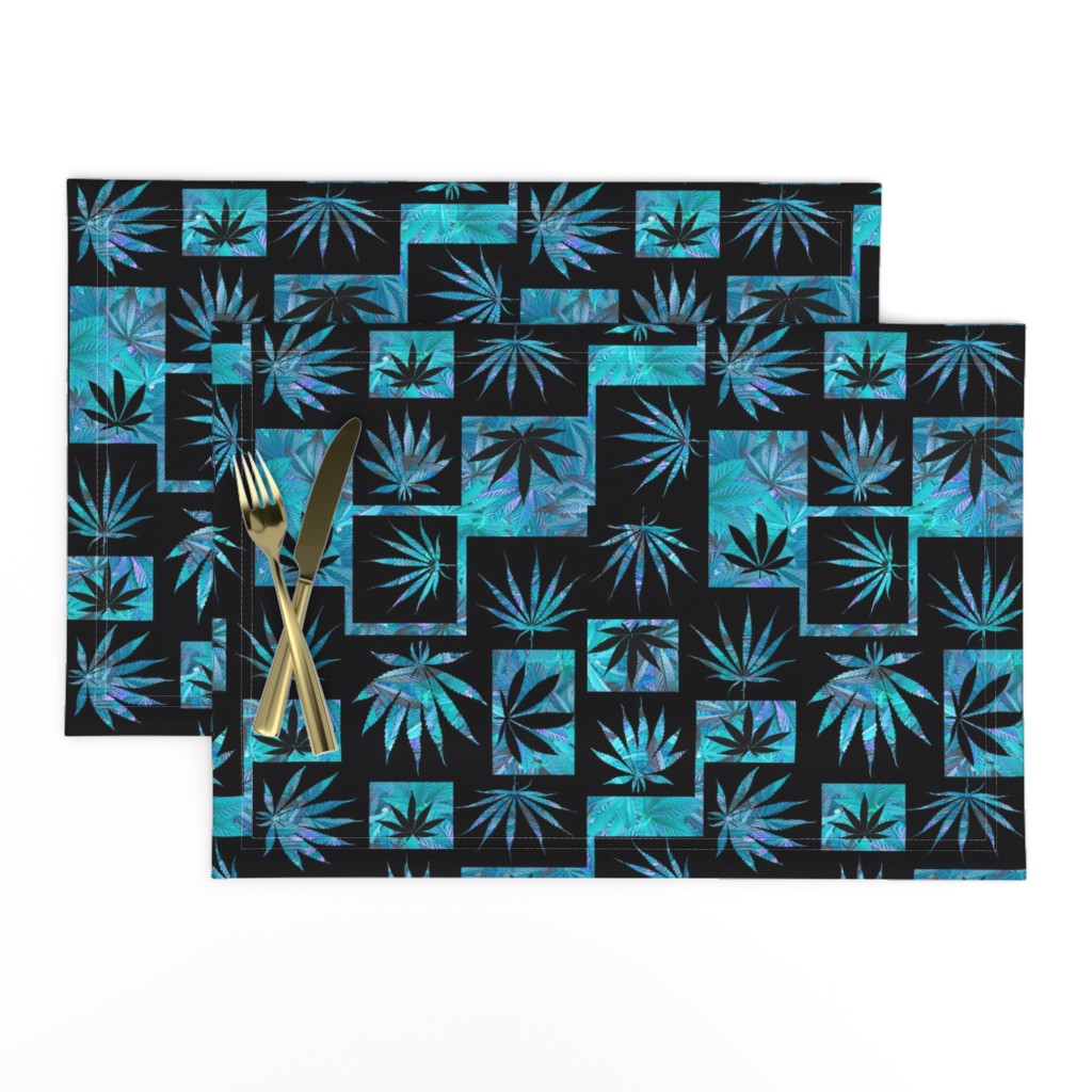 Marijuana Leaf Turquoise Squares