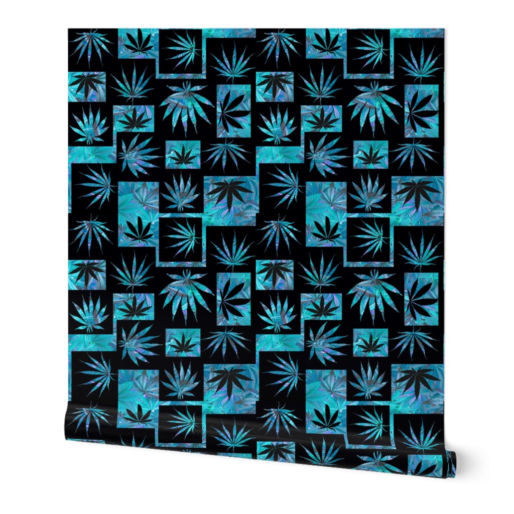 Marijuana Leaf Turquoise Squares