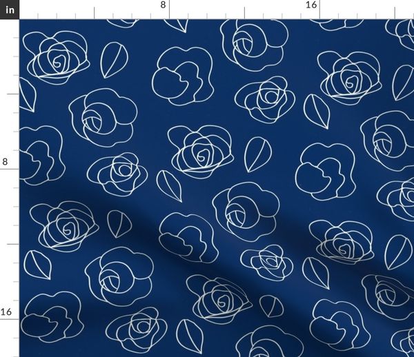 Tissu Au Mètre Bleu Blanc Fleur Dessin Floral Lumière Ligne