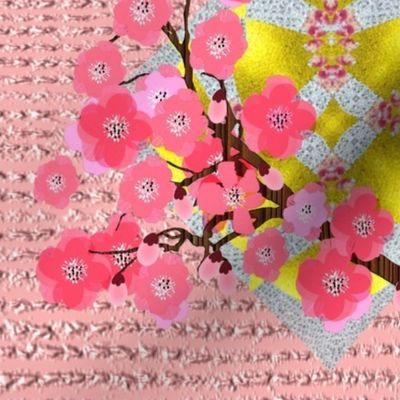 Luxurious Pink & Golden Japanese Garden Floral Mixed Pattern