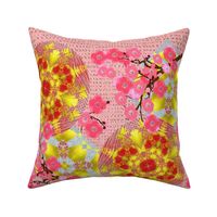 Luxurious Pink & Golden Japanese Garden Floral Mixed Pattern