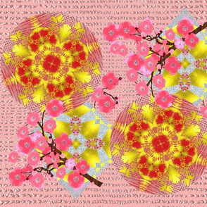 Luxurious Pink & Golden Japanese Garden Floral Mixed Pattern