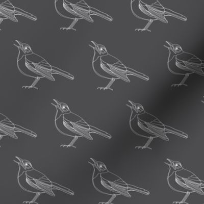 Singing bird, drawing (light gray on dark gray)