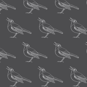 Singing bird, drawing (light gray on dark gray)