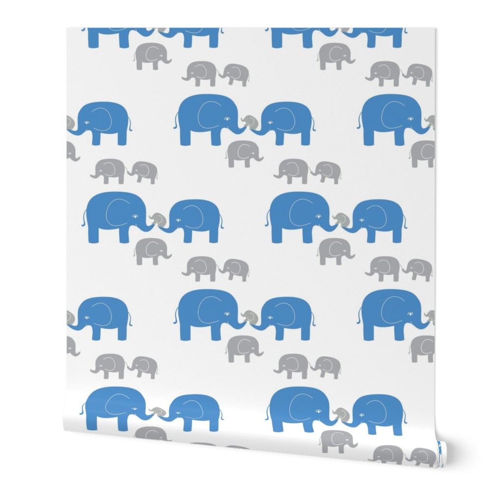 Elephant Family in Blue and Gray