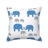 Elephant Family in Blue and Gray