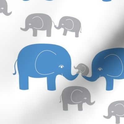 Elephant Family in Blue and Gray